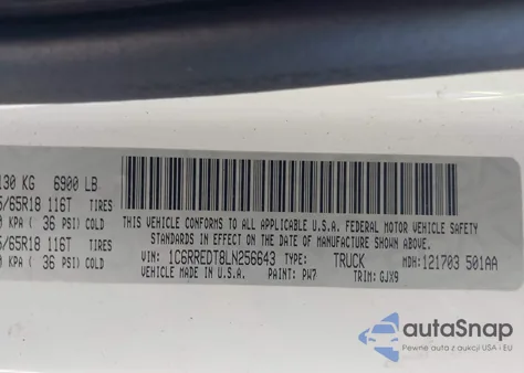 2020 Ram 1500 Laramie 4X2 6'4 Box from USA, damaged, VIN 1C6RREDT8LN256643